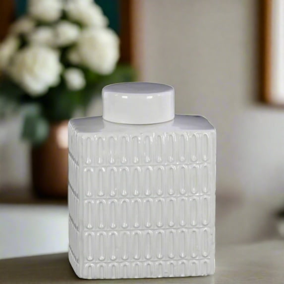 Novien Embossed White Temple Jars