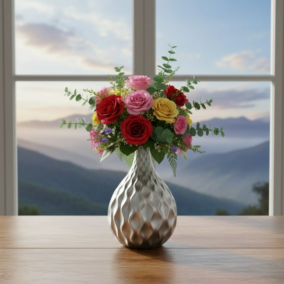 Maia Ceramic Embossed Wave Pattern Vase