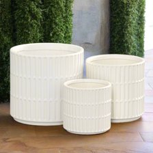 Urban Trends Cement Round Pot with Rope Hanger, Ribbed Banded Rim ...