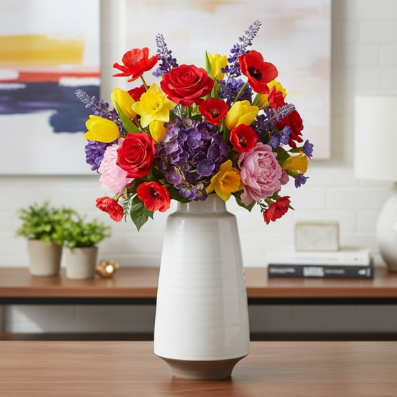 Tempany Ceramic Ribbed Round Vase with Tapered Bottom