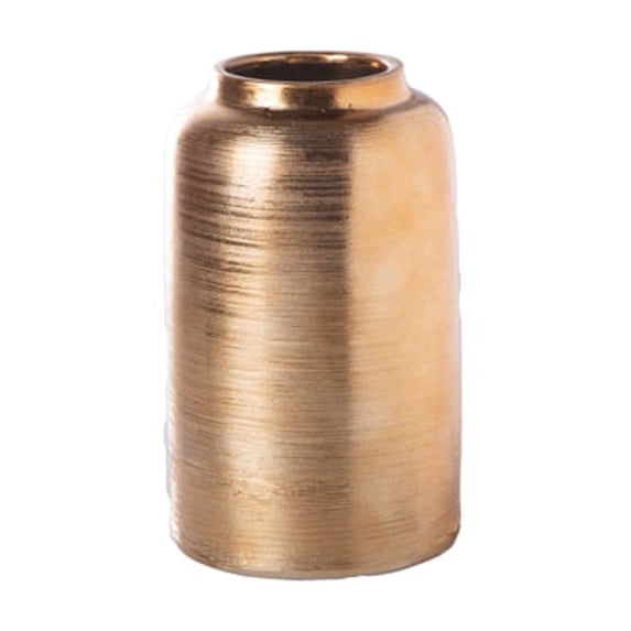 Urban Trends Collection Ceramic Round Vase with Brushed Design Body Gloss Finish Gold