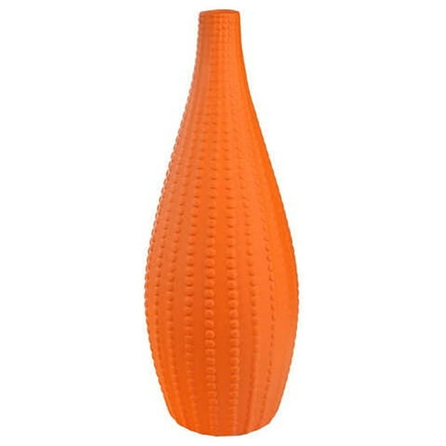 Urban Trends Collection  Ceramic Round Vase with Round Lip Pimpled Design & Rounded Bottom, Matte Orange