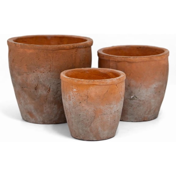 Vervain Ceramic Flower Pot Set of 3 Vermilion Round Planters for Indoor Outdoor