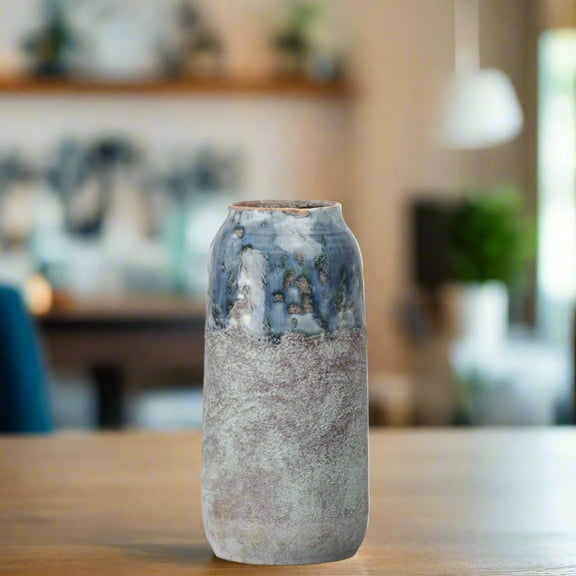 Arya Ceramic Round Vase with Irregular Lip and Marbleized Top Design