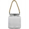 thumbnail image 1 of Glass Round Lantern with Ribbed Design Body, Collar Neck, and Rope Handle LG Clear Glass Finish Achromatic, 1 of 2