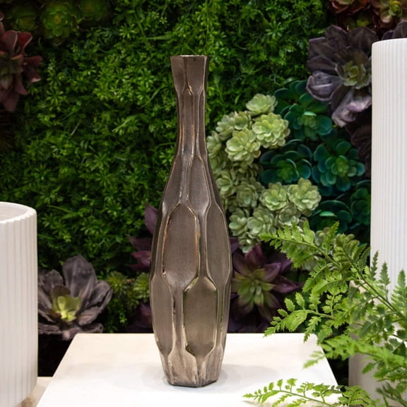 Urban Trends Collection Large Ceramic Round Bellied Vase with Long Neck - Silver