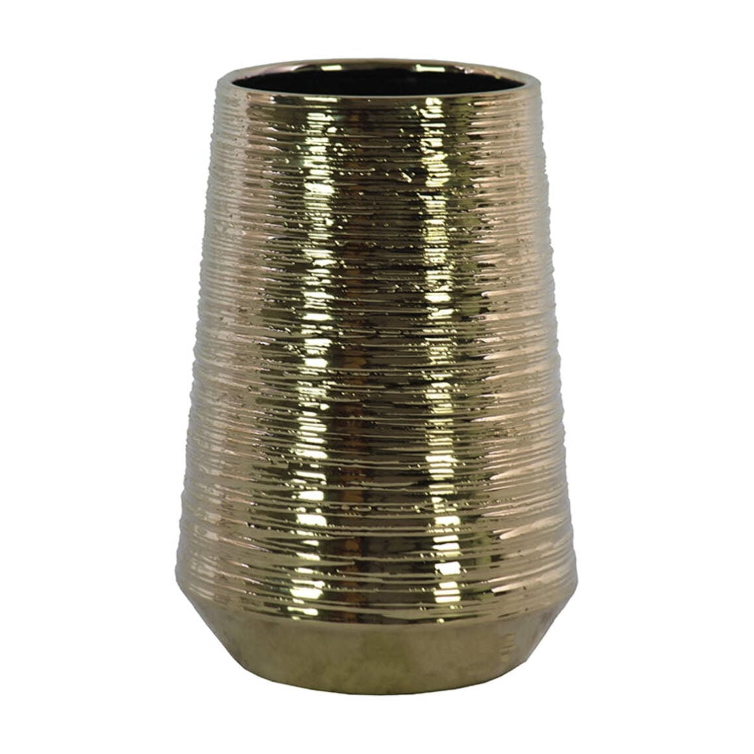 Large Gold Electroplated Ceramic Round Decorative Vase