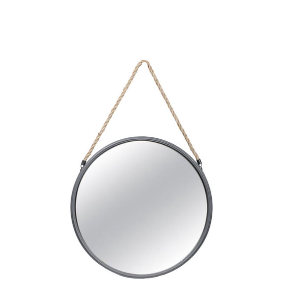 Urban Trends Collection Metal Round Mirror with Top Rope Hanger SM Antique Finish Gunmetal Gray