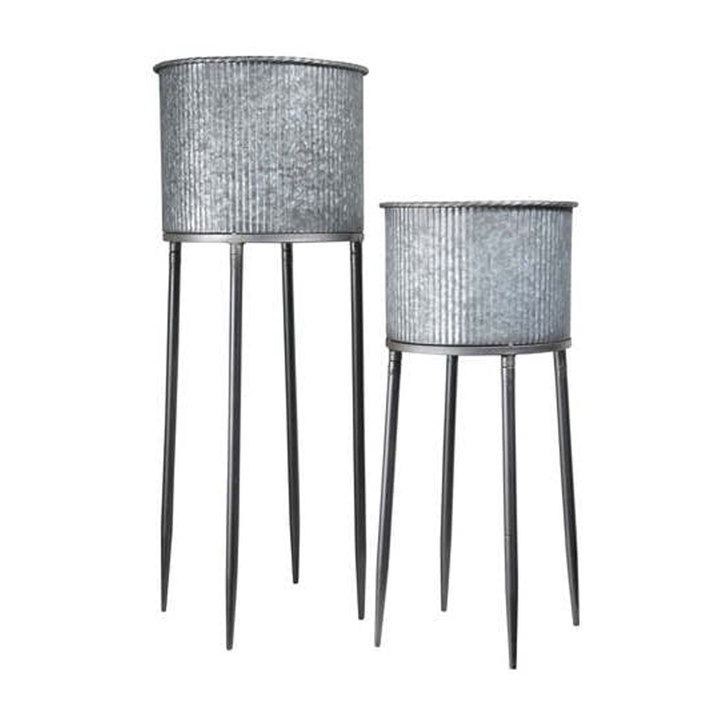 Metal Round Planter Galvanized Finish Gray-34.00"H
