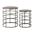 thumbnail image 1 of Metal Round Nesting Accent Table with Wooden Top, Round Leg and Base Set of Two Metallic Finish Gunmetal Gray, 1 of 1