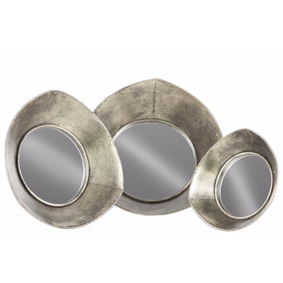 Metal Tray with Mirror Surface and Concave Sides Set of 3- Silver- Benzara