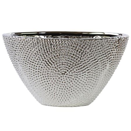 Urban Trends Collection  Stoneware Elliptical Tapered Vase Beaded Chrome - Silver