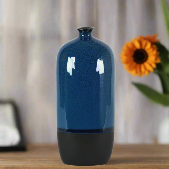 Urban Trends Collection Stoneware  Vase Gloss Finish Blue 13.5"