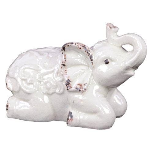 Urban Trends Ceramic Kneeling Trumpeting Elephant Gloss Figurine