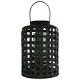 thumbnail image 1 of Urban Trends Wood Round Lantern with Lines Latice Design Body with Handle LG Coated Finish Black, 1 of 2