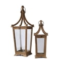 thumbnail image 1 of Urban Trends Collection  Wood Square Lantern with Metal Ring Hanger & Glass Sides, Natural Brown - Set of 2, 1 of 1