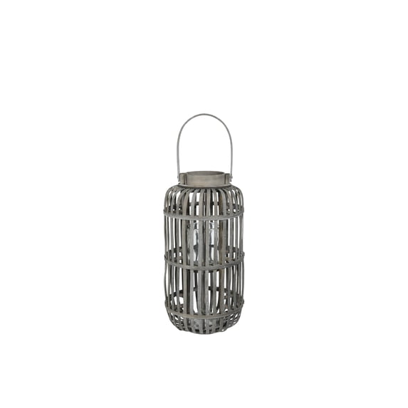 Urban Trends Collection Wood Tall Round Lantern with Top Handle Lattice Design Body, Candle Glass Holder and Tapered Bottom