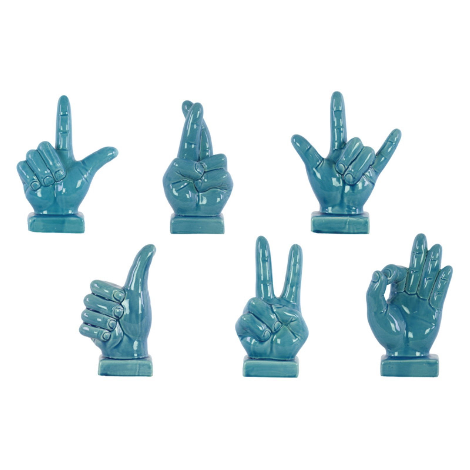 UTC43059-AST Ceramic Hand Signal Sculpture on Base Assortment of Six SM ...