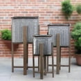 thumbnail image 1 of Alden Metal Square Planter Set with Wooden Stands (Set of 3), 1 of 6