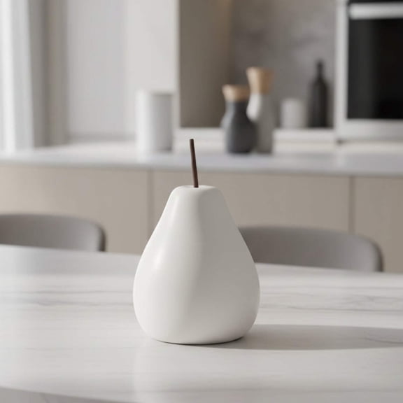 Hazel Pearlescent Ceramic Pear Figurine – Decorative Fruit Statue, Modern Home Decor Accent for Living Room, Tabletop, Shelf, Centerpiece Gift (Small, white)