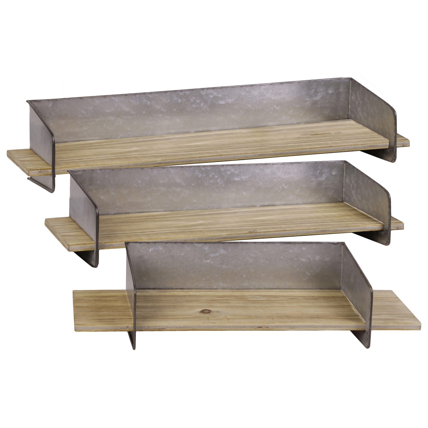 Urban Trends Wood Rectangular Wall Shelf with Metal Backing Set of