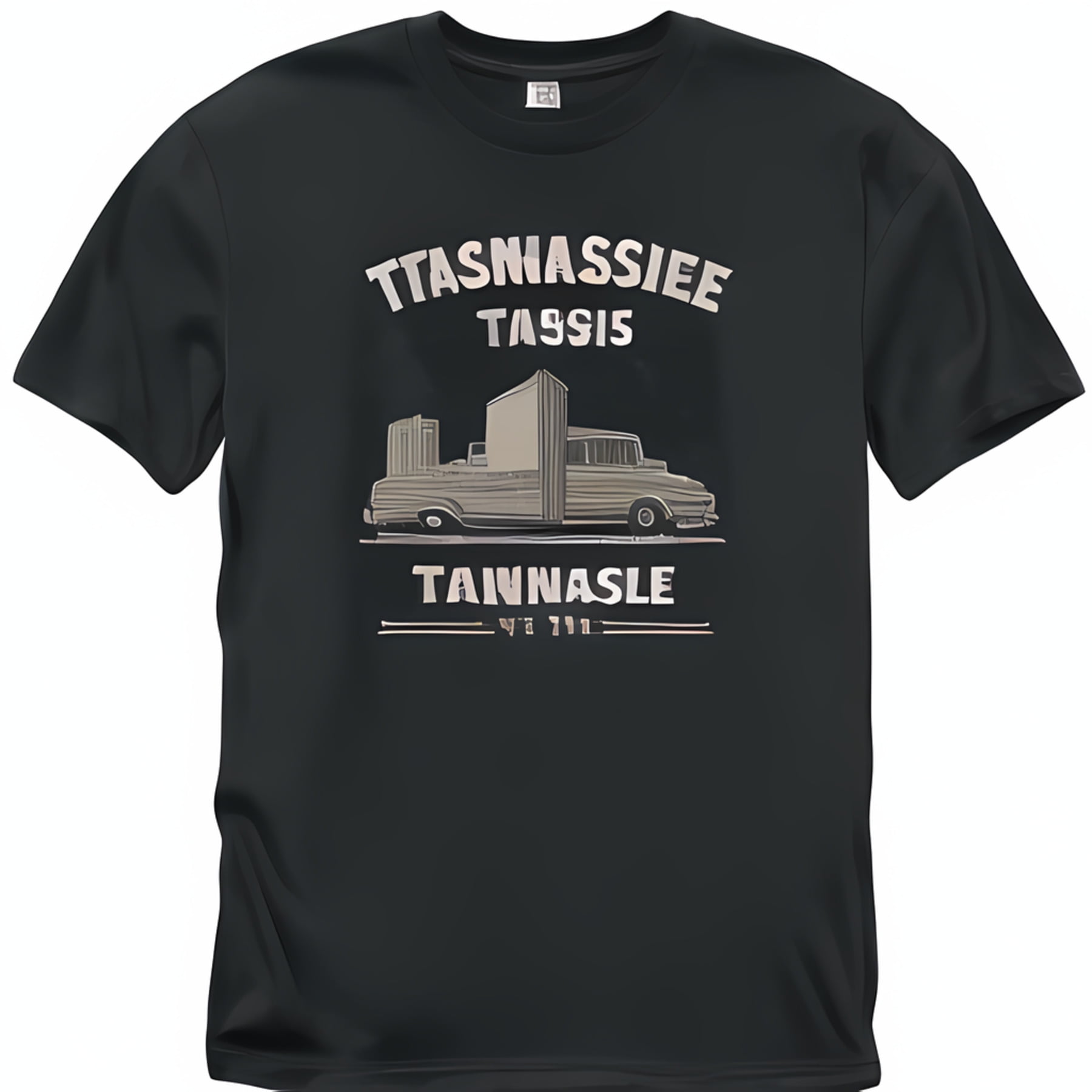 Urban Truckers' Essential: Black T-Shirt with Modern Semi Truck Trailer