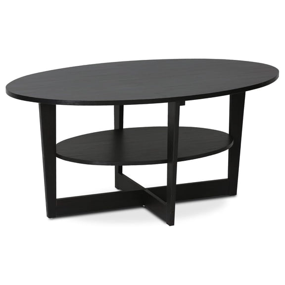 Urban Upmarket Oval Coffee Table 35.43 x 19.69 x 16.49 Inches Wood with Open Shelf Sturdy and Easy Assembly