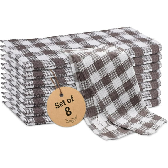 Urban Villa Dish Cloths Waffle Buffalo Check Kitchen Dish Cloths Grey/White Color Set of 4 Quick Drying Dish Cloths Highly Absorbent Cotton Size 12X12 Inches with Mitered Corners Kitchen Dish Towels