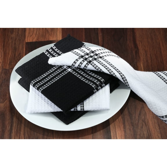 Urban Villa Dish Cloths Waffle Dish Cloths for Kitchen Black/White Color Set of 4 Quick Drying Dish Cloths Highly Absorbent Cotton Size 12X12 Inches with Mitered Corners Kitchen Dish Towels