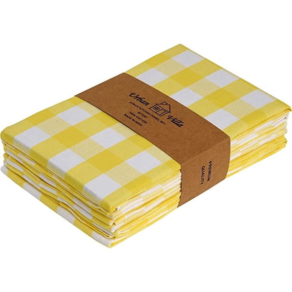 Urban Villa Easter Kitchen Towels Set of 6 Buffalo Checks Yellow/White Kitchen Towels 20X30 Inches 100% Cotton Absorbent Kitchen Towels Ultra Soft Mitered Corners Towels