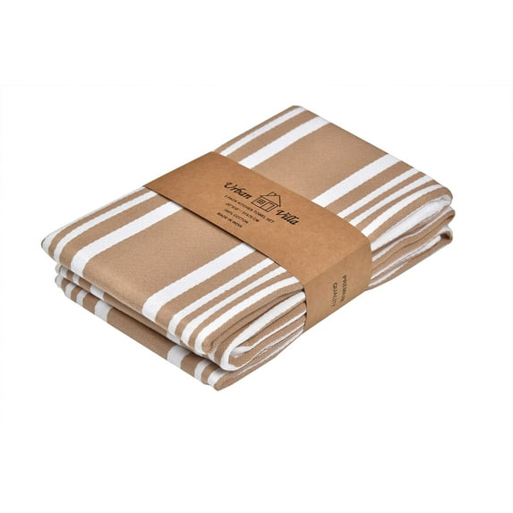Urban Villa Kitchen Towels 100% Cotton Pack of 3, Highly Absorbent Quick Drying Super Soft Premium Dish Towels 20x30 Inch for Kitchen with Hanging Loop Hand & Tea Towels - Taupe/White