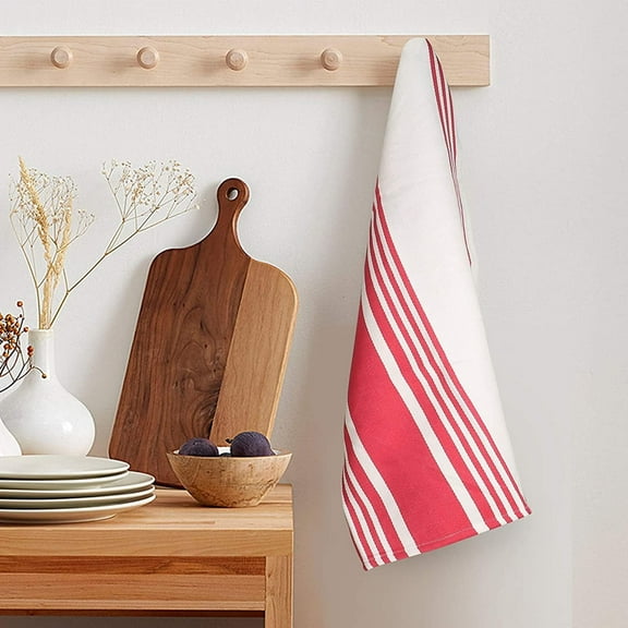 Urban Villa Kitchen Towels 100% Cotton Pack of 3, Highly Absorbent Quick Drying Super Soft Premium Dish Towels 20x30 Inch for Kitchen with Hanging Loop Hand & Tea Towels - Pink/White