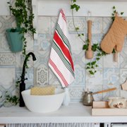 Urban Villa Kitchen Towels 100% Cotton Pack of 3, Highly Absorbent Quick Drying Super Soft Premium Dish Towels 20x30 Inch for Kitchen with Hanging Loop Hand & Tea Towels - Red/Green/White