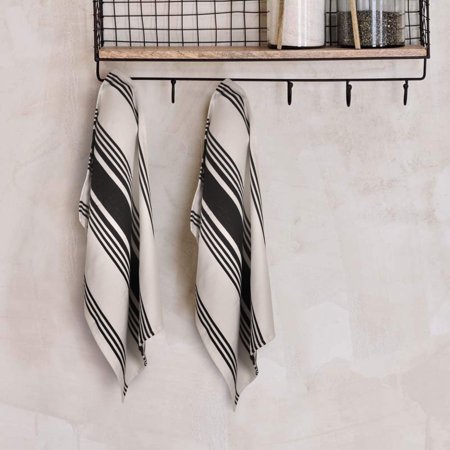 Urban Villa Kitchen Towels 100% Cotton Pack of 3, Highly Absorbent Quick Drying Super Soft Premium Dish Towels for Kitchen with Hanging Loop Hand & Tea Towels - 20x30 Inch, (Black & White, Striped)