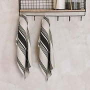 Urban Villa Kitchen Towels 100% Cotton Pack of 3, Highly Absorbent Quick Drying Super Soft Premium Dish Towels for Kitchen with Hanging Loop Hand & Tea Towels - 20x30 Inch, Black & White, Striped