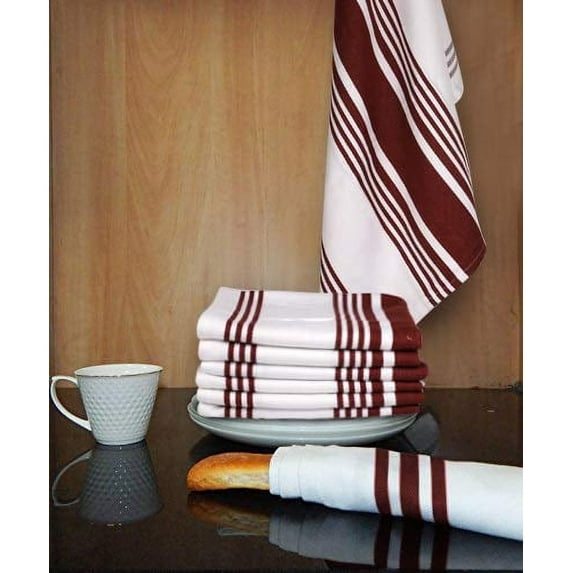 Urban Villa Kitchen Towels 100% Cotton Pack of 6, Highly Absorbent Quick Drying Super Soft Premium Dish Towels 20x30 Inch for Kitchen with Hanging Loop Hand & Tea Towels - Burgundy/White