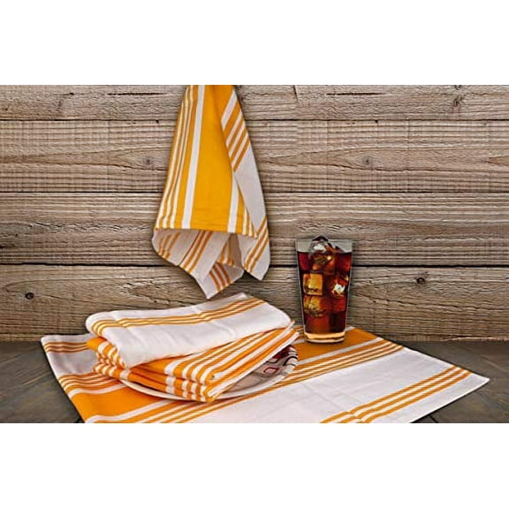 Urban Villa Kitchen Towels 100% Cotton Pack of 6, Highly Absorbent Quick Drying Super Soft Premium Dish Towels for Kitchen with Hanging Loop Hand & Tea Towels - 20x30 Inch, (Yellow & White, Striped)