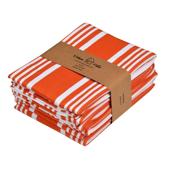 Urban Villa Kitchen Towels 100% Cotton Pack of 6, Highly Absorbent Quick Drying Super Soft Premium Dish Towels for Kitchen with Hanging Loop Hand & Tea Towels - 20x30 Inch, (Orange & White, Striped)
