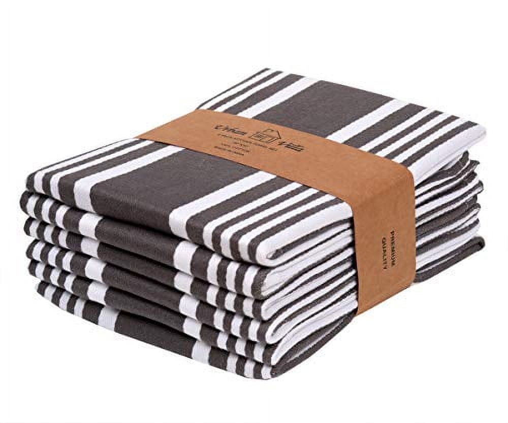Urban Villa Kitchen Towels 100% Cotton set of 6,Highly Absorbent Quick Drying Super Soft Premium Dish Towel for kitchen with Hanging Loop Hand & Tea Towels - 20x30 Inch, (Dove Grey & White, Striped)