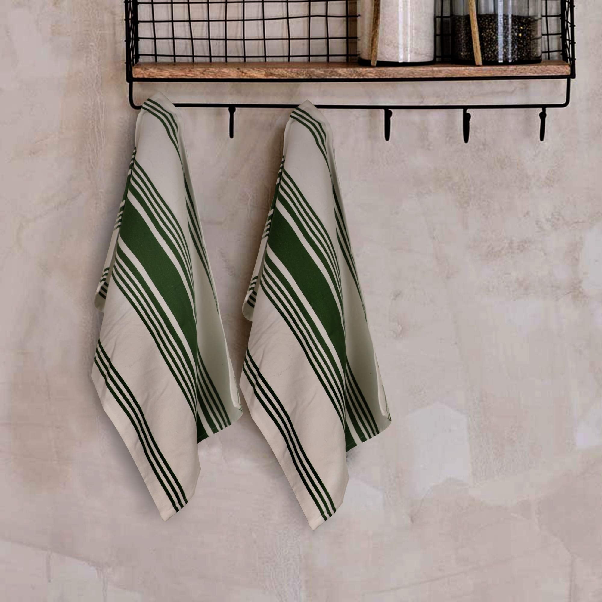 Urban Villa Kitchen Towels (20x30 Inches 6 Pack) Extra Large Premium Dish Towels for Kitchen Green & White Dish Cloths Highly Absorbent 100% Cotton Kitchen Hand Towels with Hanging Loop Tea Towels
