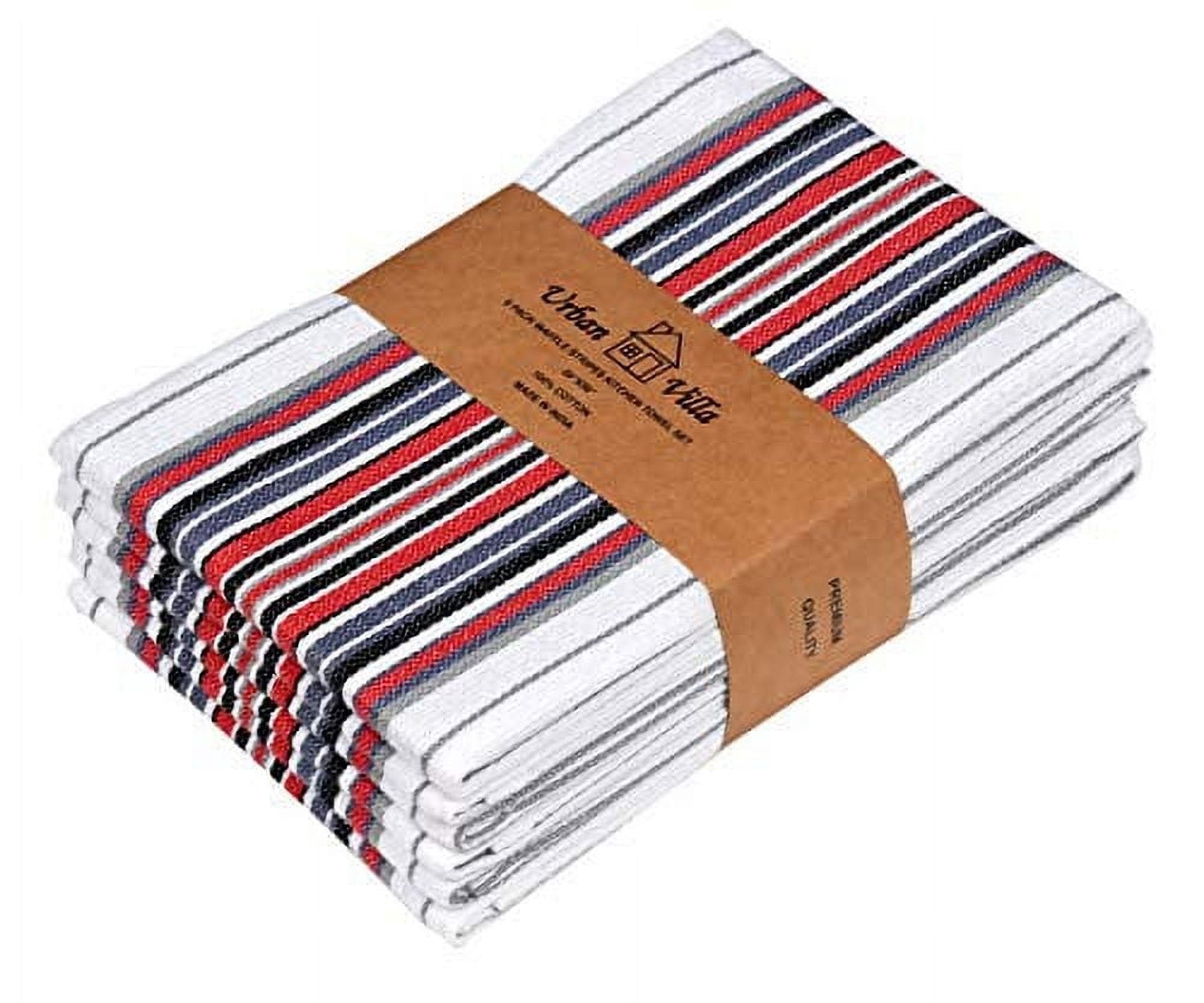 Urban Villa Kitchen Towels,, Cotton Dish Towels,Mitered Corners,Ultra Soft (Size: 20X30 in), White Waffle Stripes, Absorbent Bar Towels & Tea Towels - (Set of 6)