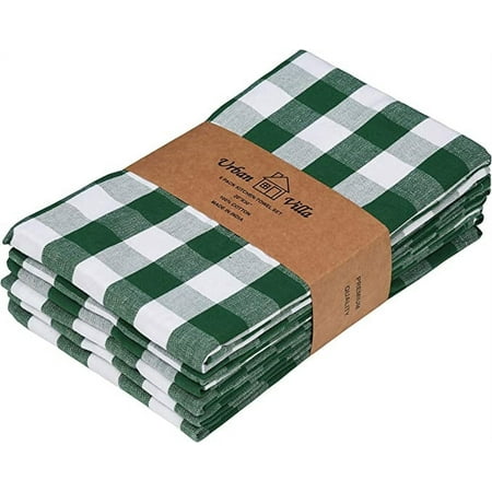 Urban Villa Kitchen Towels Set of 6 Buffalo Checks Hunter/White Kitchen Towels 20X30 Inches 100% Cotton Absorbent Kitchen Towels Ultra Soft Mitered Corners Kitchen Towels