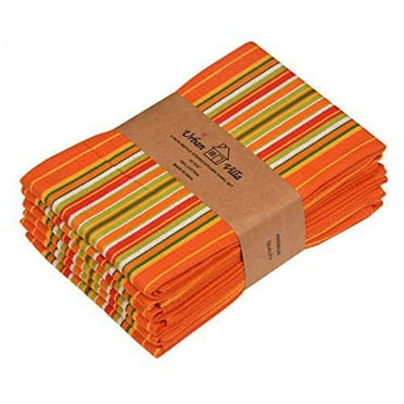 Urban Villa Kitchen Towels Waffle Stripes Dish Towels for Kitchen Orange Waffle Set of 6 Kitchen Towels Highly Absorbent 100% Cotton Over Sized 20X30 in with Mitered Corners Kitchen Hand Tea Towels