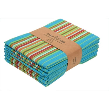 Urban Villa Kitchen Towels Waffle Stripes Dish Towels for Kitchen Azure Color Set of 6 Kitchen Towels Highly Absorbent Cotton Over Sized 20X30 in with Mitered Corners Kitchen Hand Tea Towels