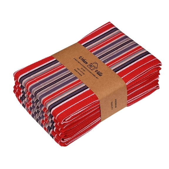 Urban Villa Kitchen Towels Waffle Stripes Dish Towels for Kitchen Cherry Red Set of 6 Kitchen Towels Highly Absorbent Cotton Over Sized 20X30 in with Mitered Corners Kitchen Hand Tea Towels
