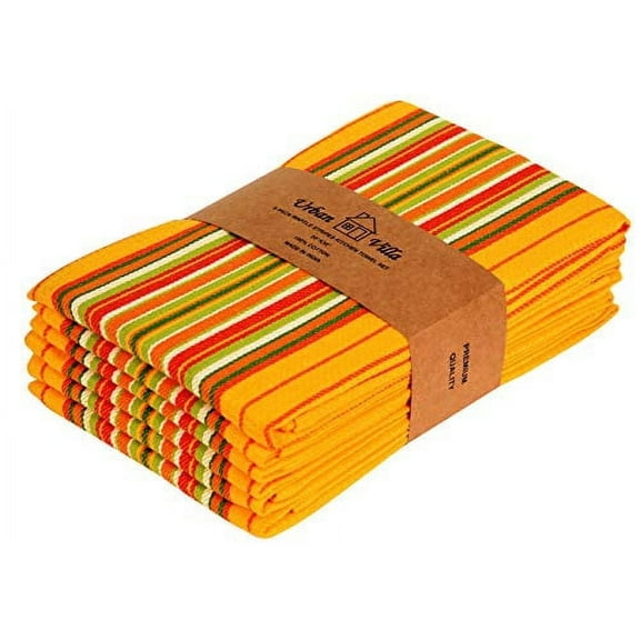 Urban Villa Kitchen Towels Waffle Stripes Dish Towels for Kitchen Mustard Color Set of 6 Kitchen Towels Highly Absorbent 100% Cotton Over Sized 20X30 in with Mitered Corners Kitchen Hand Tea Towels