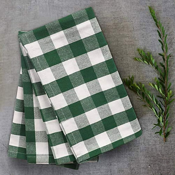 Urban Villa Cotton Dinner Napkins Set of 12, Highly Absorbent Soft Premium Cloth Napkins 20x20 Inches, Hotel Quality Reusable & Washable Table Dinner Napkins For Home -(Hunter/White, Buffalo Checkerd