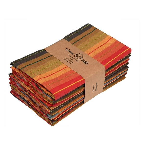 Urban Villa Napkins set of 12 red multi stripes 100% Cotton