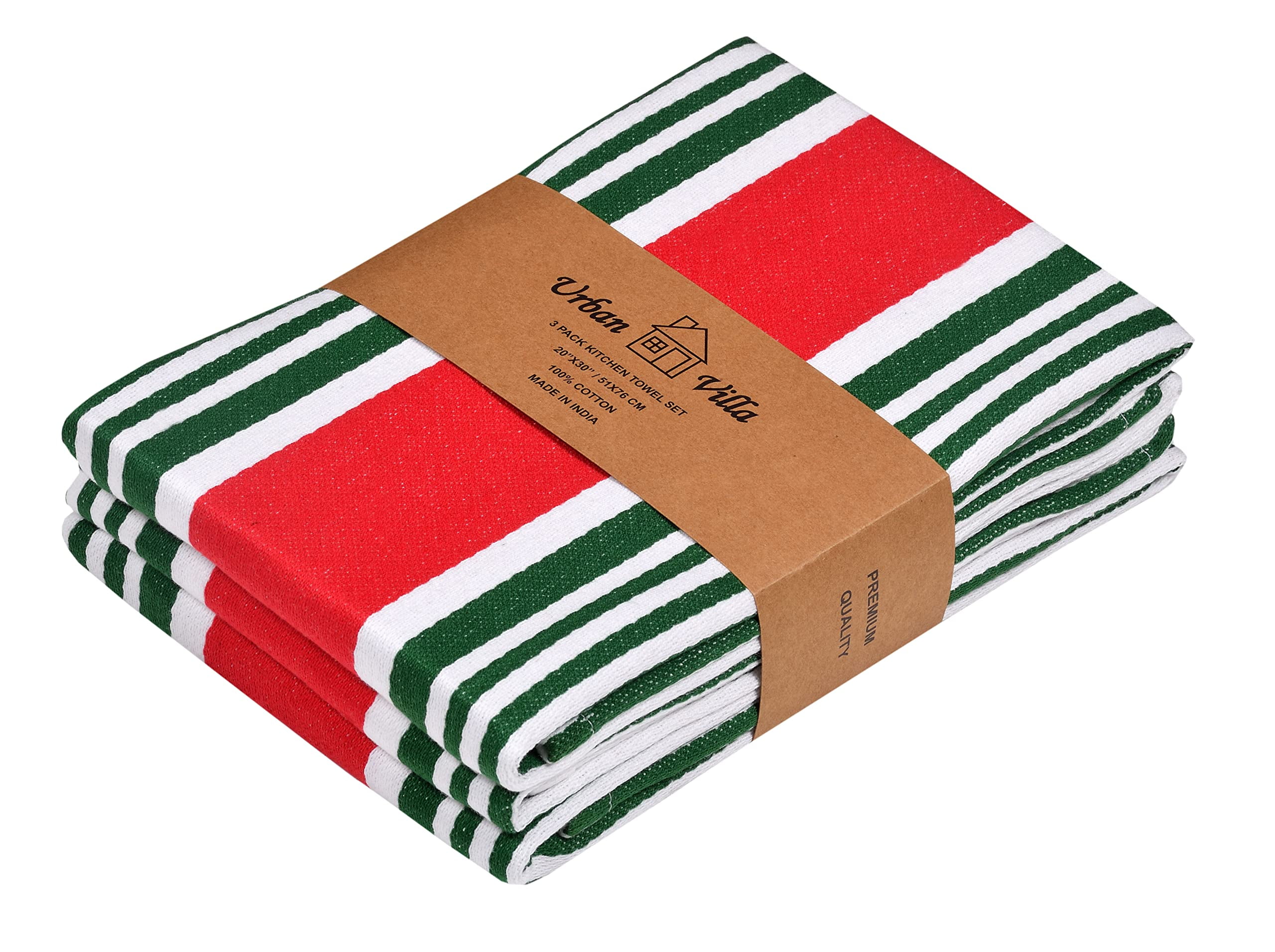 Set of 3 Viridian Checkered Cotton Dish Towels with Laces - Viridian Spring