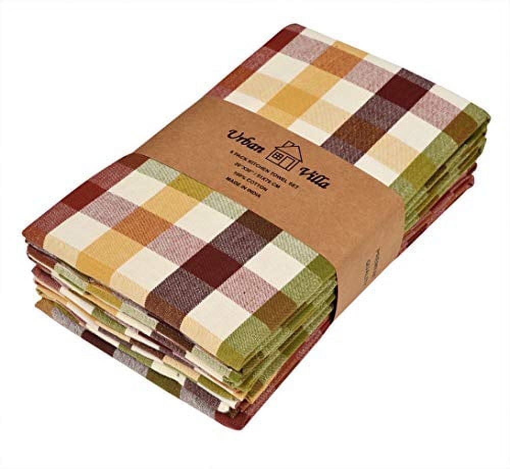 Urban Villa Christmas Kitchen Towels Set of 6 Buffalo Checks Kitchen Towels 20X30 Inches 100% Cotton Absorbent Kitchen Towels Ultra Soft Mitered Corners Kitchen Towels